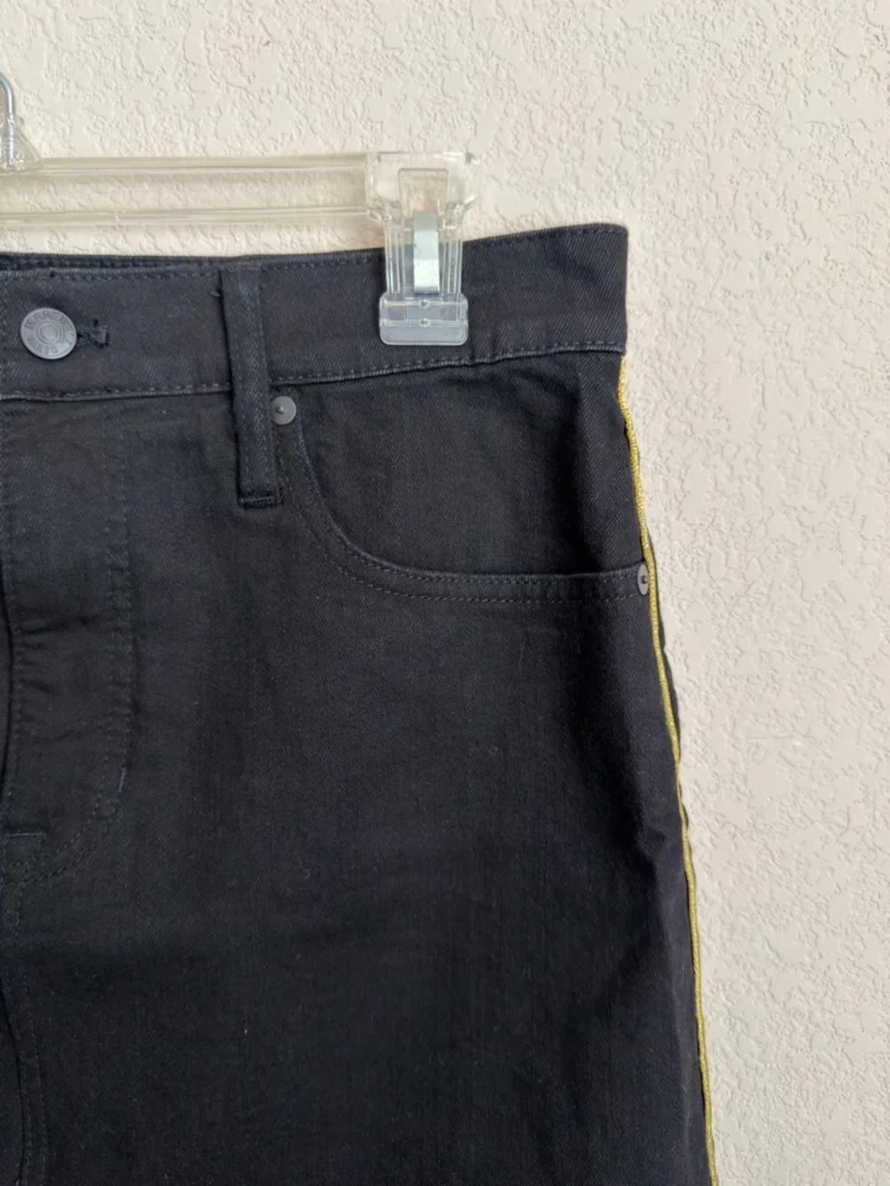 Madewell Stretch Denim Straight Mini Skirt Gold Piping Edition 29 Black 5 Pocket